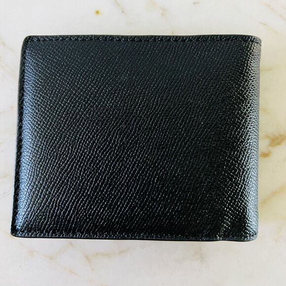 COACH Compact ID Cross Black Crossgrain Leather Bi-Fold Wallet - Picture 3 of 8
